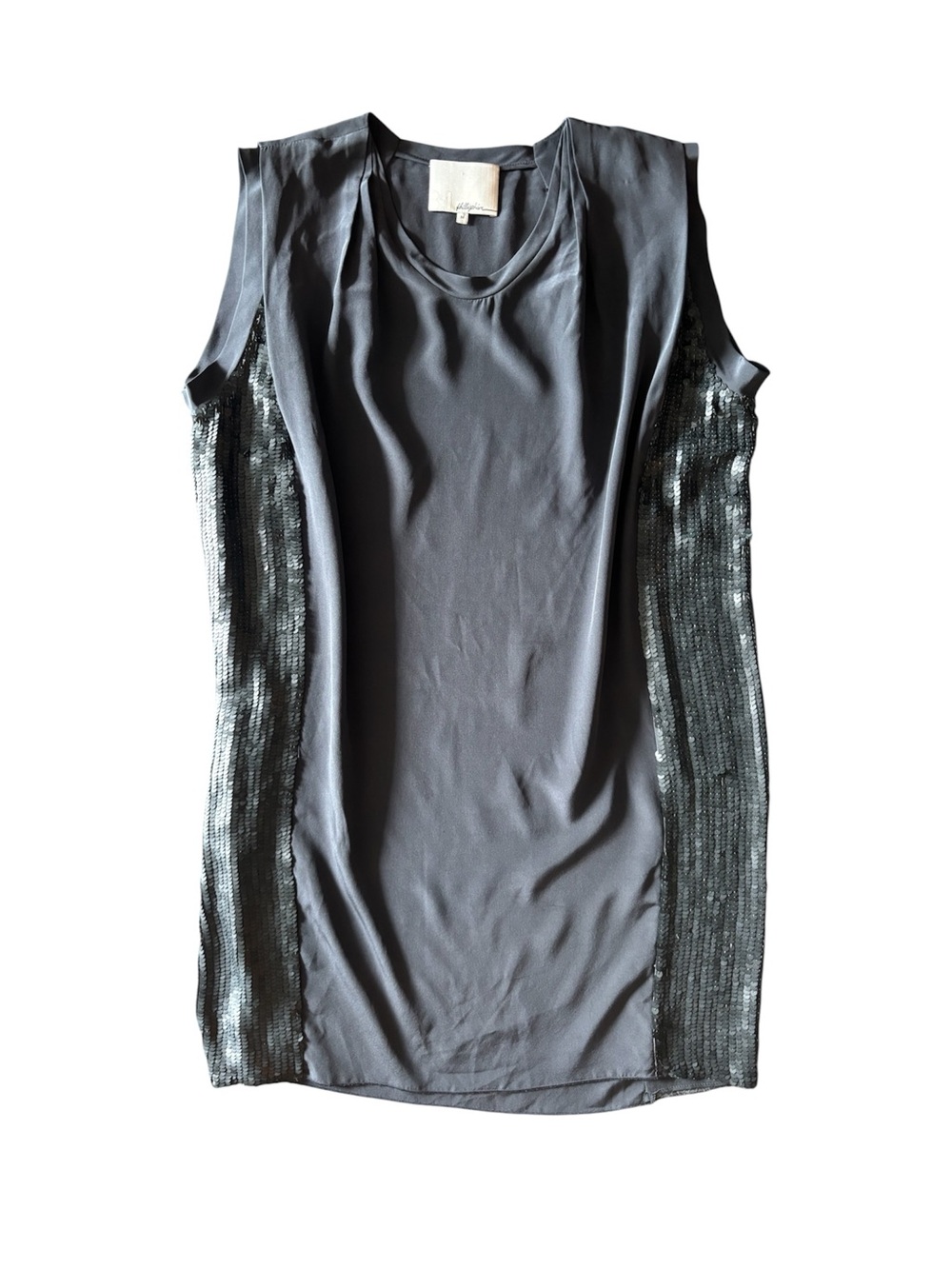 3.1 Phillip Lim Dress Sequin Panel Silk Sz M Gunmetal Grey Cocktail - Picture 2 of 8